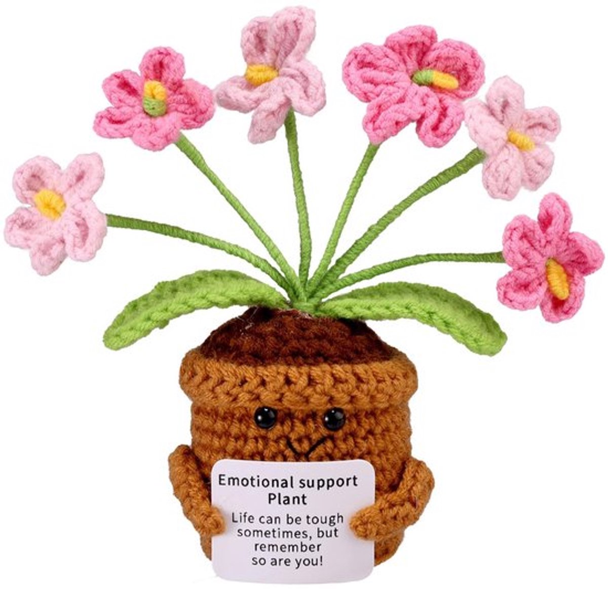 Gehaakte Bloemen Emotioneel - Vergeet-Me-Nietjes - Grappige Bloemen - Bemoedigende Kaart - Perfect voor Bureaubladdecoratie - 11x9x5cm - Decoratieve Bloemen
