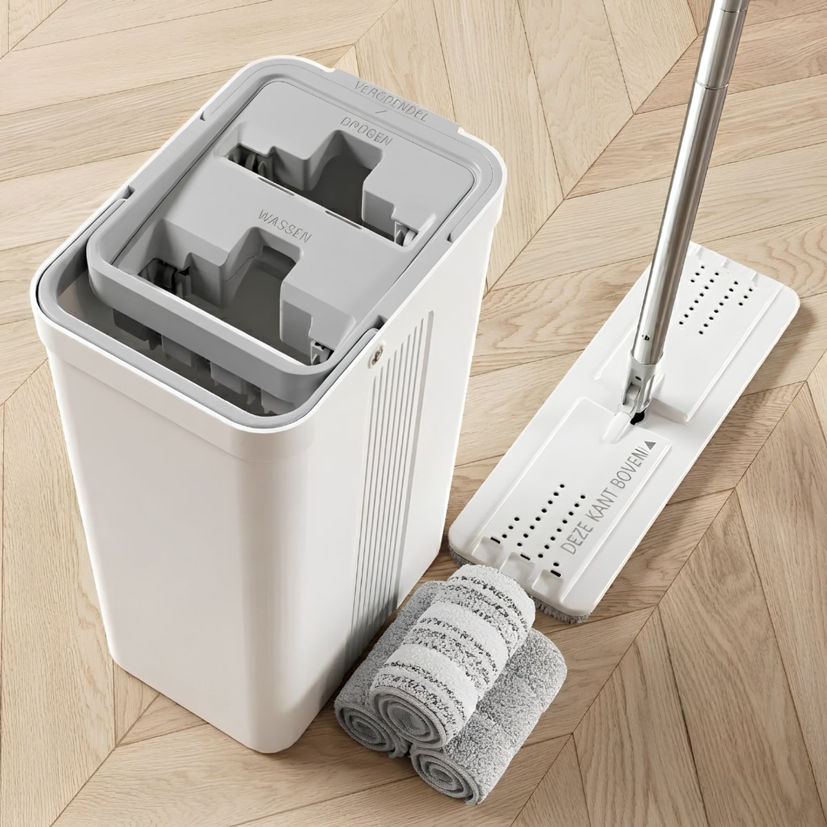 Lìon® Vloertrekker - Vloerwisser - Vloertrekker met Steel - Wit - 23cm x 18cm x 39cm