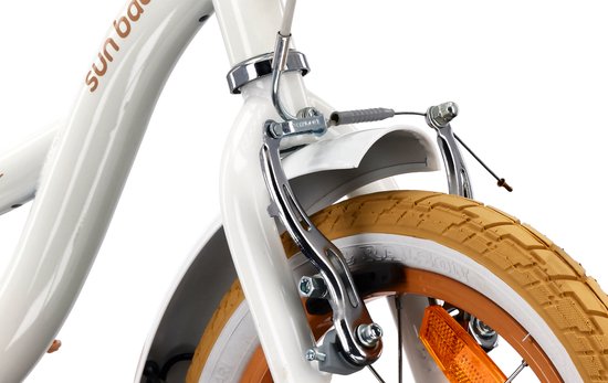 Flower Bike Fiets voor een meisje van 4 tot 6 jaar, 14 inch Wit Beig, met fietsbel, zijwieltjes, duwstang en stuurmandje van Popal — afbeelding 3