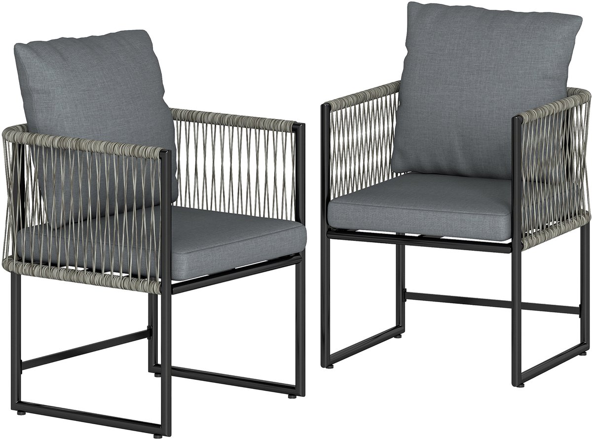 Outsunny Tuinstoel Set-Staal, PE-rattan-52L x 52B x 66H cm-Donkergrijs