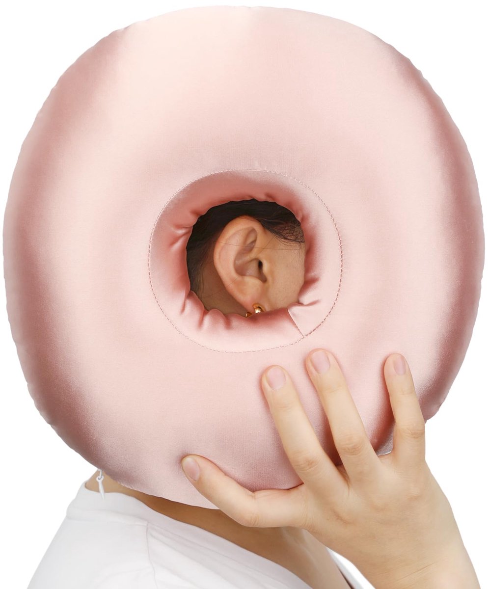 Piercing kussen - Zijdezacht satijnen donut kussen met gat voor oorpijnverlichting - Orthopedisch Ringkussen - hoofdkussen voor zijslaper - roze