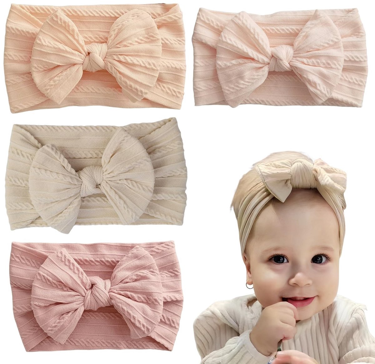 Solidchoice - Set van 4 Zachte Hypoallergene Hoofdbanden voor Baby's
