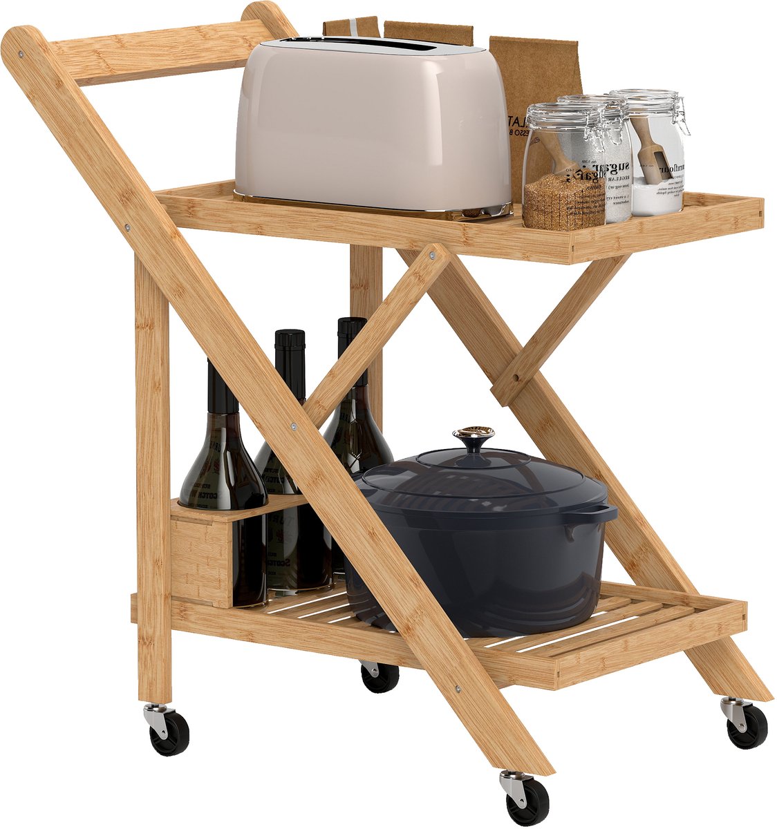 HOMCOM-Küchenwagen-Bambus-66L x 40B x 70H cm-Naturholz