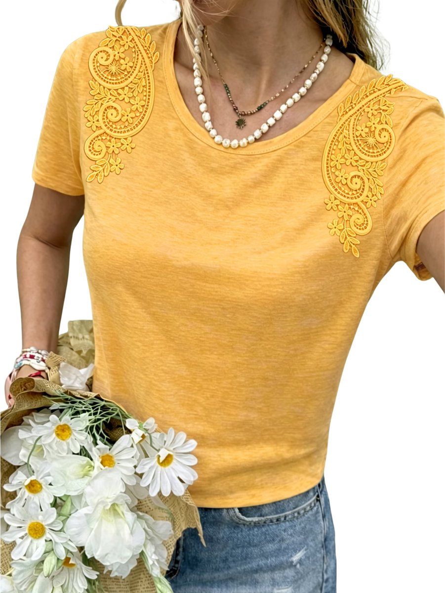 Currero T-Shirt Dames Shirt Zomerkleding T Shirt Mode Old Money Polo Vrouwen Kleding Volwassenen Citroen Geel