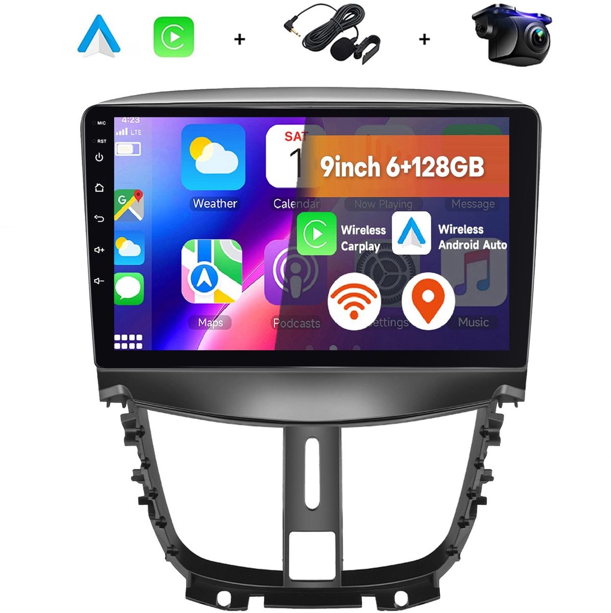 Boscer 2 Din Android 15 Autoradio - Geschikt voor Peugeot 207 (2009-2013) - Draadloos Apple Carplay & Android Auto - 6+128GB - 9 Inch HD IPS Touchscreen - GPS Navigatie - WIFI, Bluetooth & USB - Achteruitrijcamera & Microfoon
