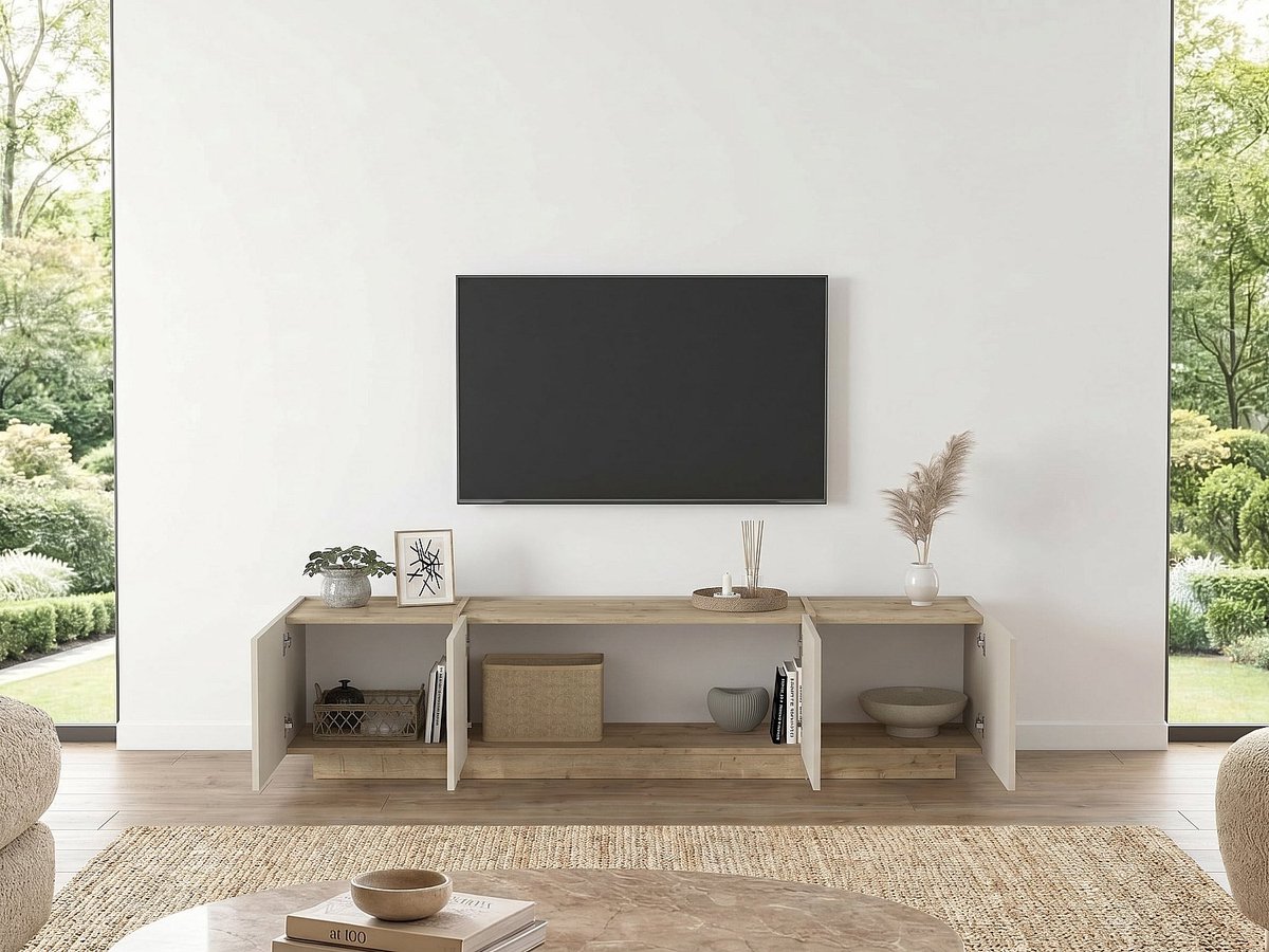Vente-unique Tv-meubel met 4 deuren - Beige en natuurlijk licht - JEYANI