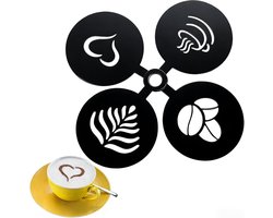 Set van 4 sjablonen voor het versieren van koffie en cappuccino, ideaal voor latte art en warme chocolademelk