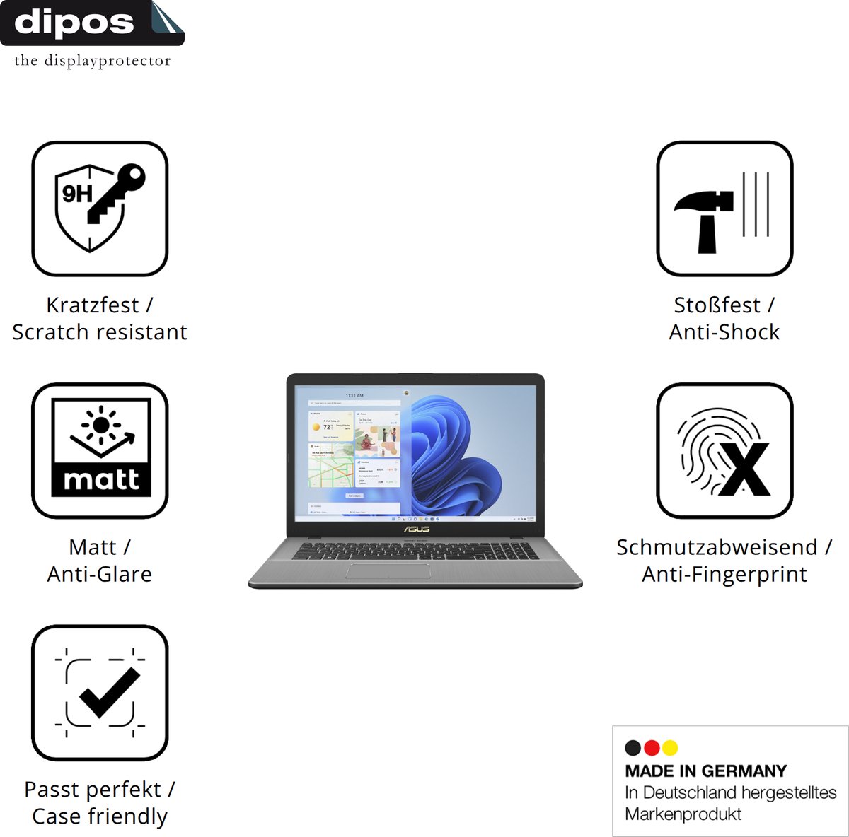 dipos – 2x Matte Pantserfolie geschikt voor Asus Vivobook 17 X705 | 9H Screenprotector
