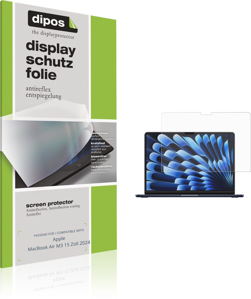 dipos – 2x Matte Beschermfolie geschikt voor Apple MacBook Air M3 15 Zoll 2024 | Krasbestendige & antireflecterende Screenprotector Ultra-Thin