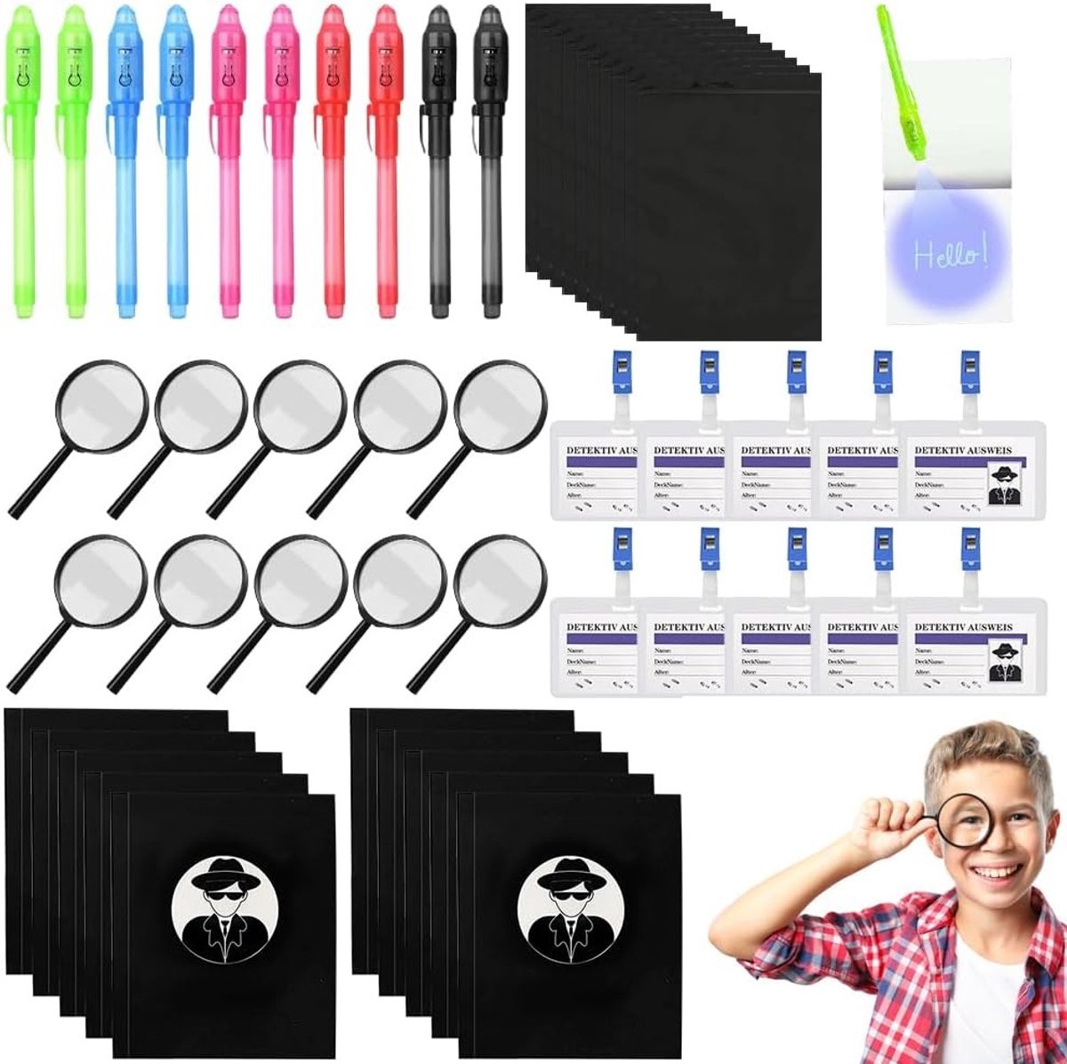 Detective Set voor Kinderen met 50 Onderdelen, UV Pen, Verjaardagscadeaus en Kerstgeschenken, Creatieve Speelgoed voor Jongens en Meisjes