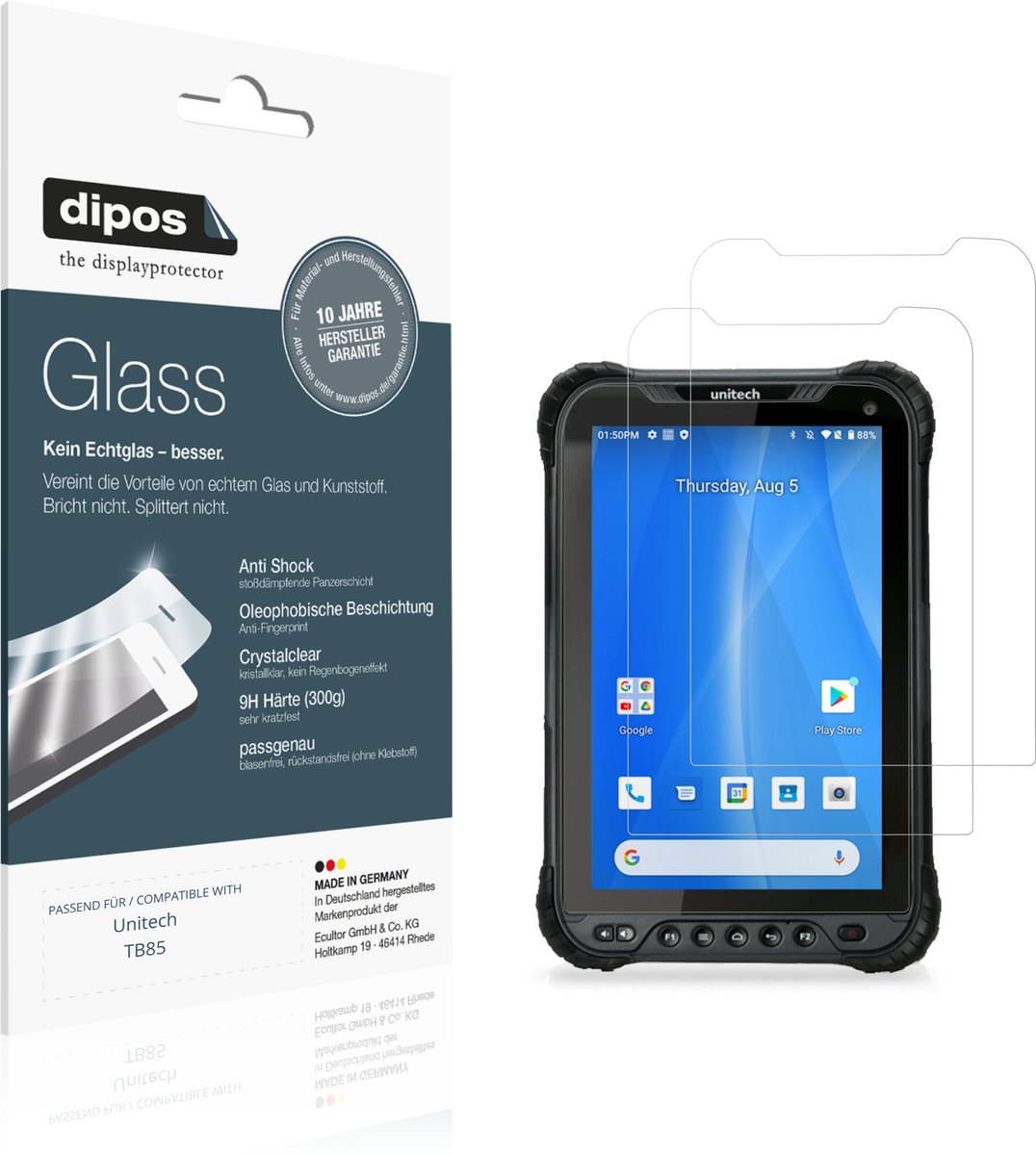 dipos – 2x Pantserfolie geschikt voor Unitech TB85 | 9H Screenprotector