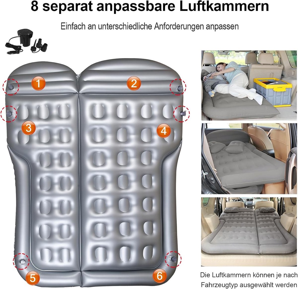 Auto-luchtmatras - Dubbele - 175 x 130 cm - Opblaasbaar Luchtbed met Pomp - Voor Auto en Outdoor