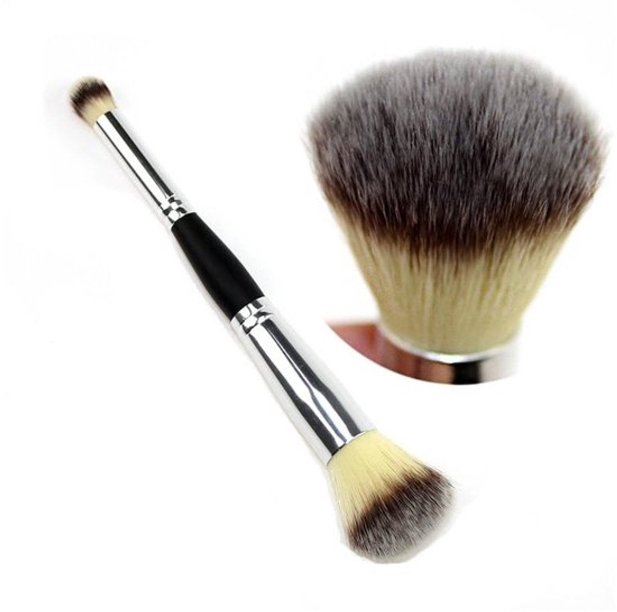 Make-up Borstel 2-in-1 - Synthetische Vezels - Houten Handvat - Multiuse Borstel - Foundation/Concealer/Oogschaduw - Comfortabel en Duurzaam - Make-upkwast