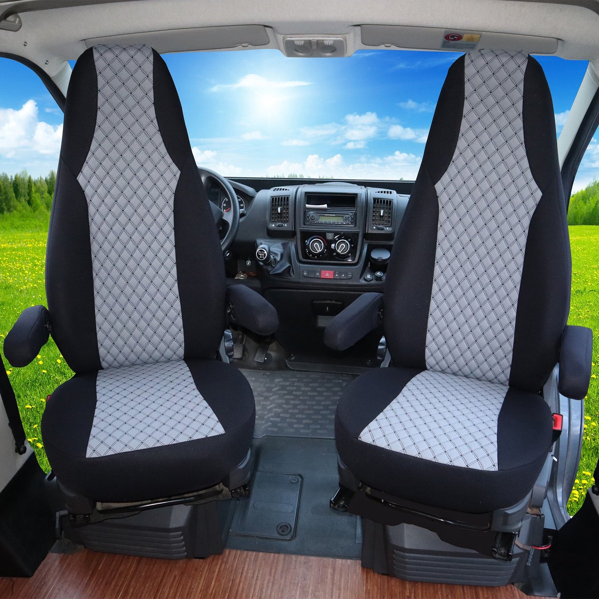 Premium Camper stoelhoezen voor ISRI WMI701 in Zwart/Grijs (2 losse stoelen)