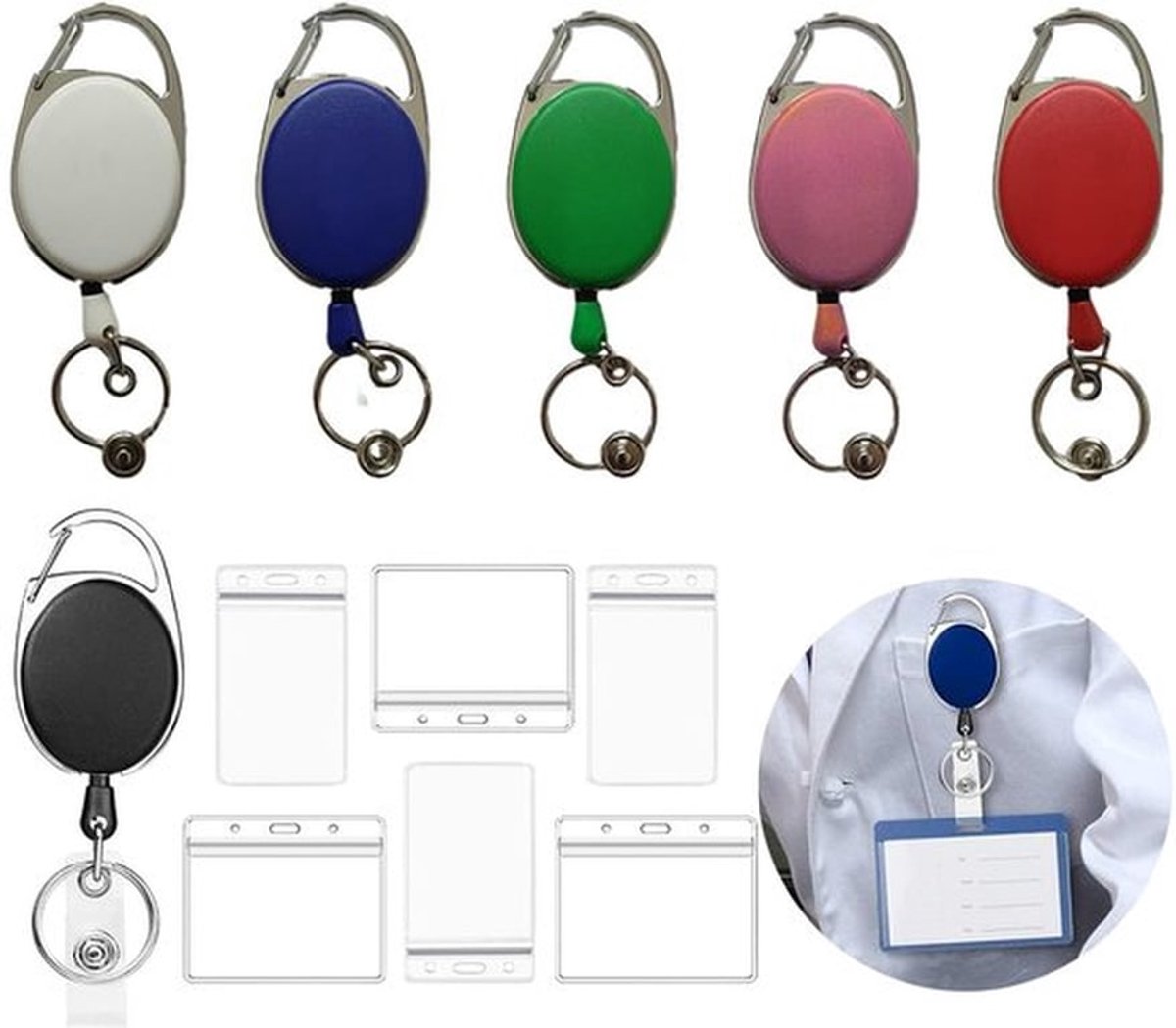Sleutelhanger Intrekbaar Set van 12 - Lanyard met Kaarthouder - Badgehouder - Sleutelkoord - Waterdicht - Hoogwaardige Materialen