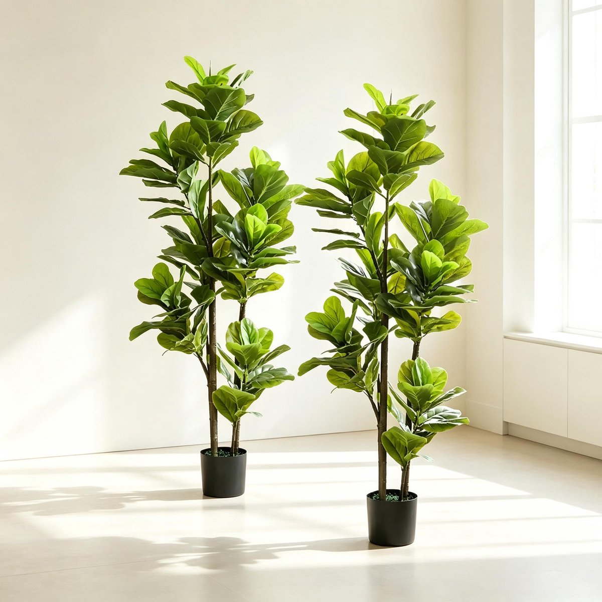 FloraGrace Kunstplant – 2 Stuks 150 Cm – Kunststof En Metaal – Groen – Voor Binnen – Met Zwarte Pot En Stevige Cementbasis