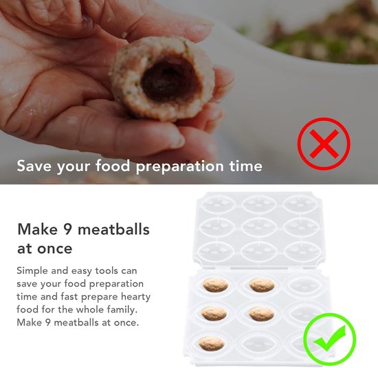 Handmatige Vleesmolen voor Gehaktballen en Meatloaf Maker met 9 Grids voor Zelfgemaakte Kibbeh Rollen en Vleesgerechten — afbeelding 3