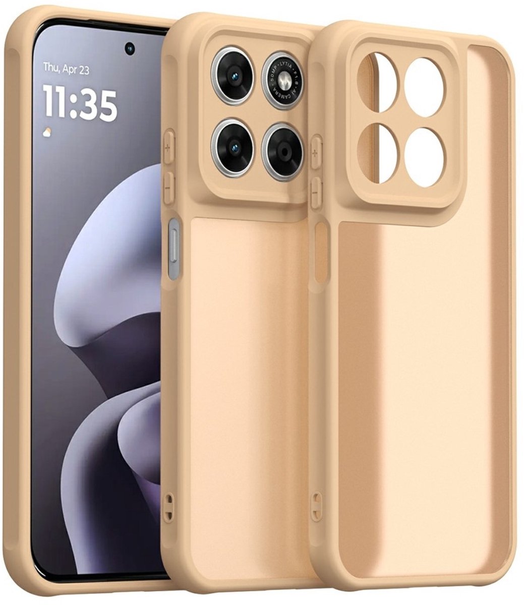 Coverup Hoesje - Geschikt voor Motorola Moto G67 / G77 / G87 Hoesje - Coverup Mat Transparante Back Cover met Camera Cover - Beige