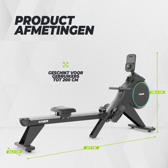 VirtuFit ROW300i Inklapbare Roeitrainer - 32 Weerstandsniveaus - Magnetische Weerstand - 150 kg - Inklapbaar - Bluetooth Hartslag - Kinomap - Roeimachine