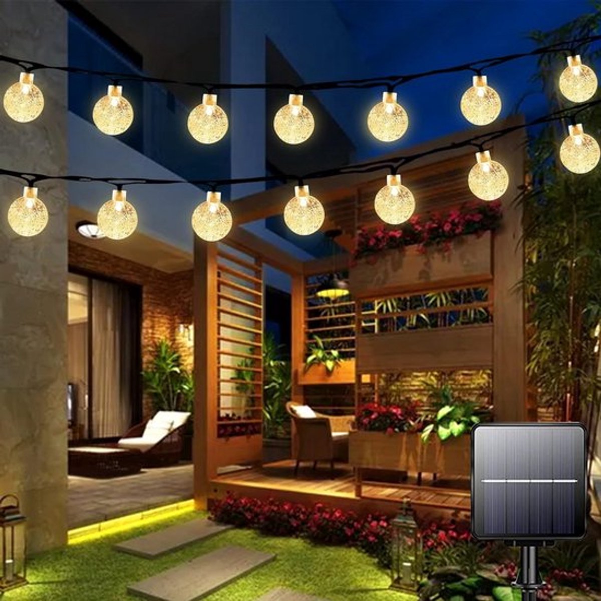 Zonne-energie LED Lichtslinger 7 Meter met 50 Lampjes Waterdicht voor Tuin en Feest