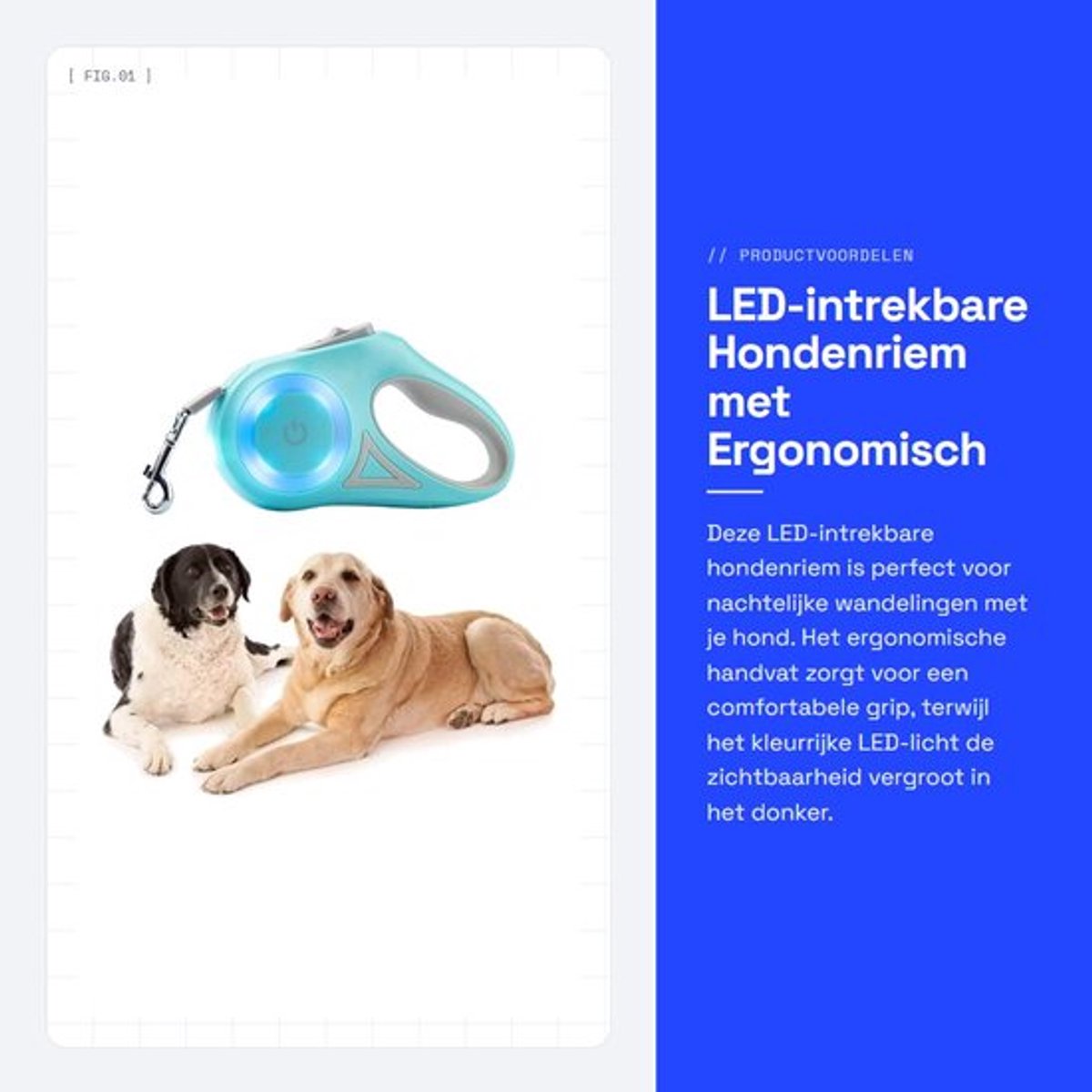 Hondenriem Intrekbaar - LED Licht - Ergonomisch Handvat - Aanraakbediening - Voor Kleine Honden - Comfortabel Ontwerp - Hondentuig