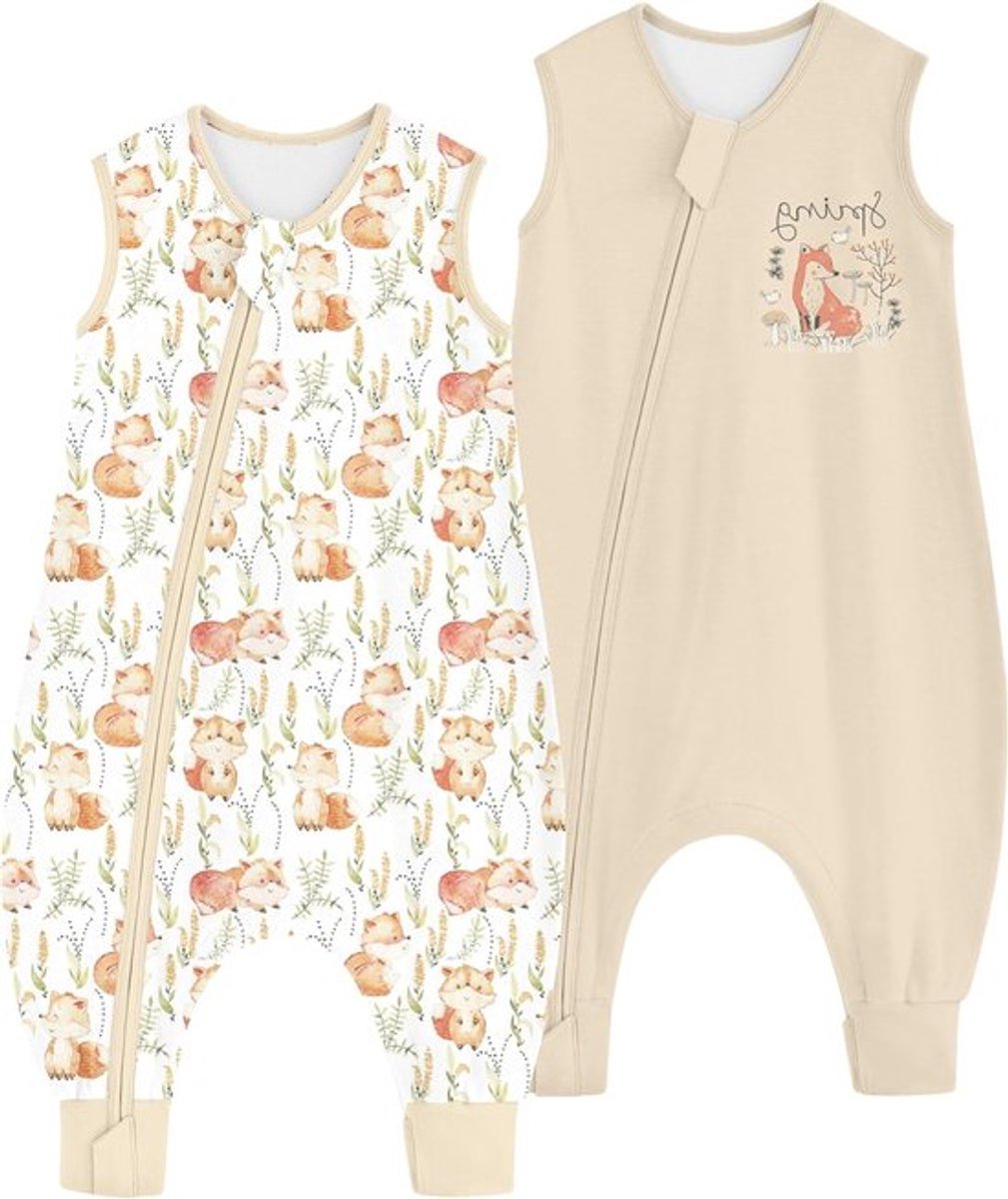 Set van 2 babyslaapzakken met voeten, 0,5 Tog, 100% katoen, ideaal voor zomer, geschikt voor 6-18 maanden, jongens en meisjes, 70 cm, lichtbruin