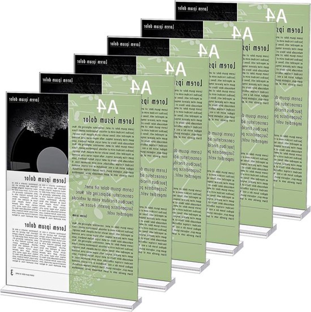 Tafelstandaard voor A4 formaat prijskaarten - Set van 6 stuks - Acryl T-standaard voor extra stabiliteit - Geschikt voor reclame, menukaart, restaurants en cafés - Afmetingen 30 x 21 cm