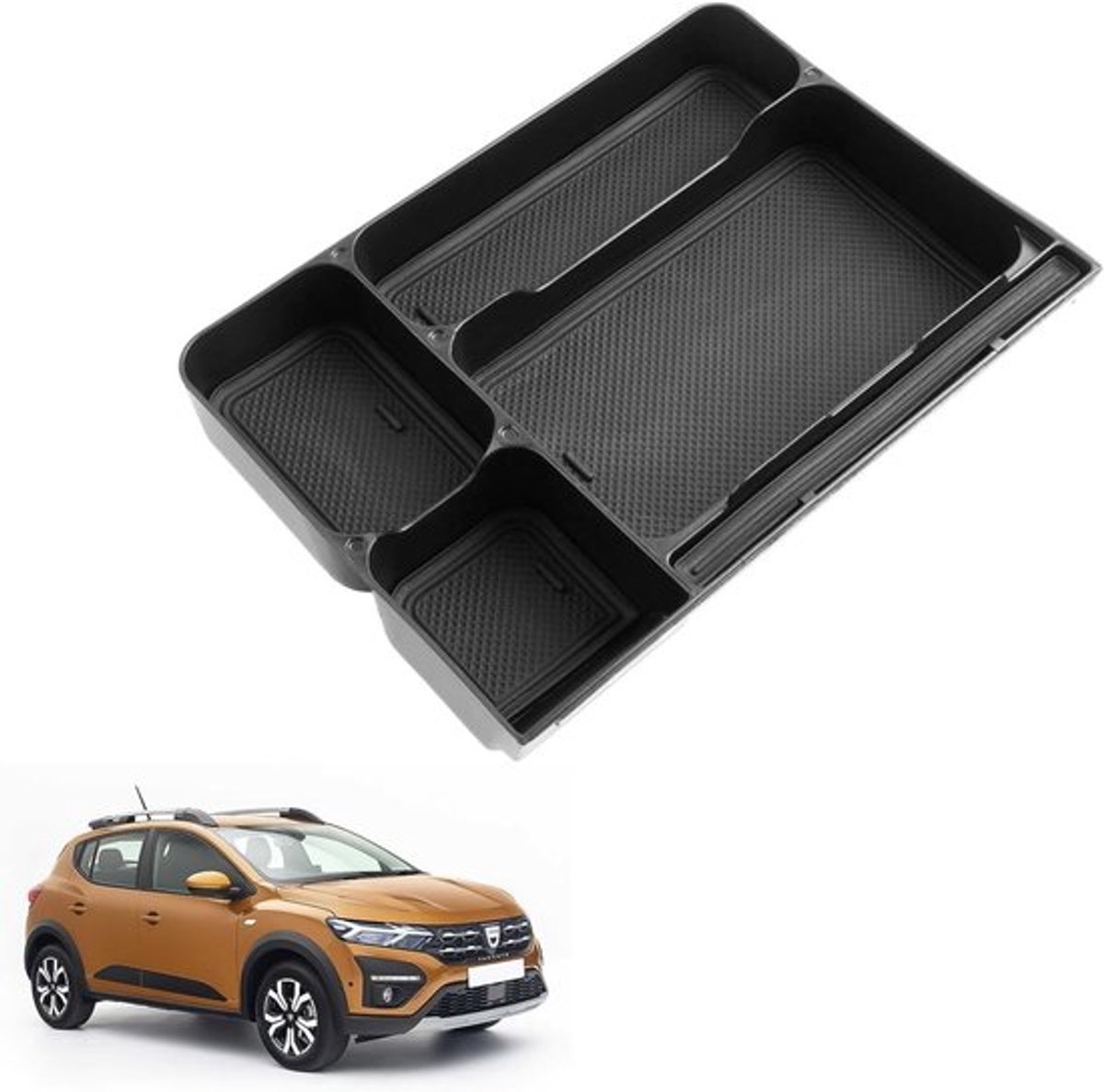 Opbergcompartiment voor middenconsole geschikt voor Dacia Sandero 3, Stepway 3 en Jogger 2021-2025, 8 inch organizer voor media en accessoires, ideaal voor extra opslagruimte