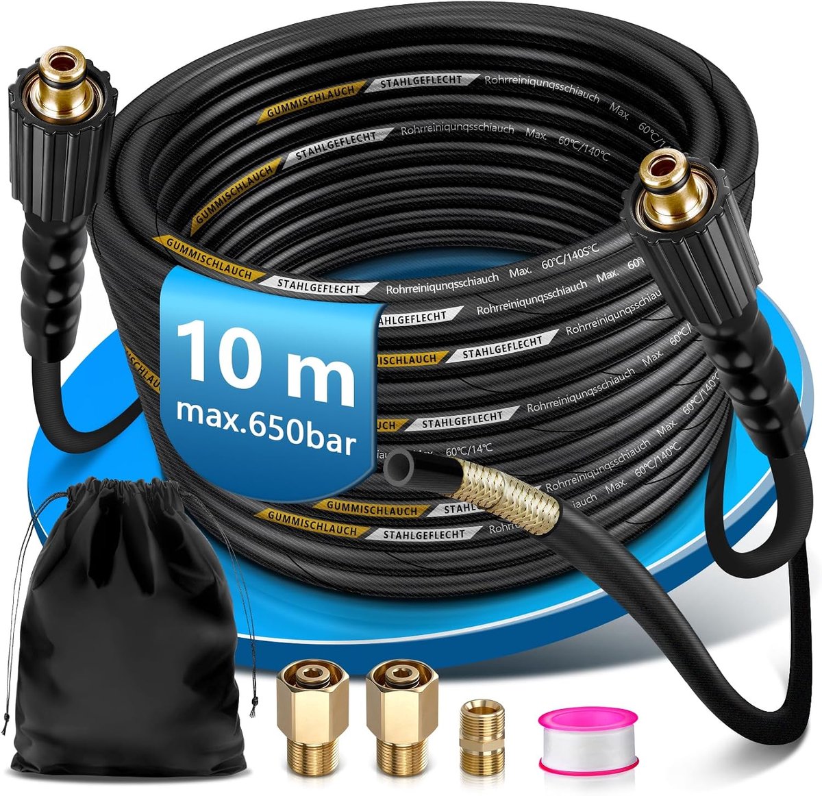Pipe cleaning hose set 10 m with 2 x HD adapter - ShopVlot