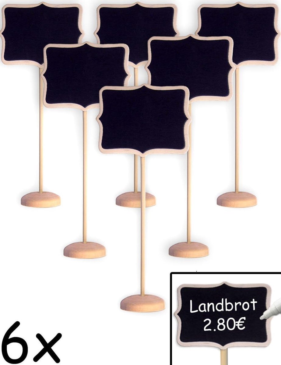 Houten naambordjes 17 cm - vintage stijl - set van 6 - perfect voor feesten - ShopVlot