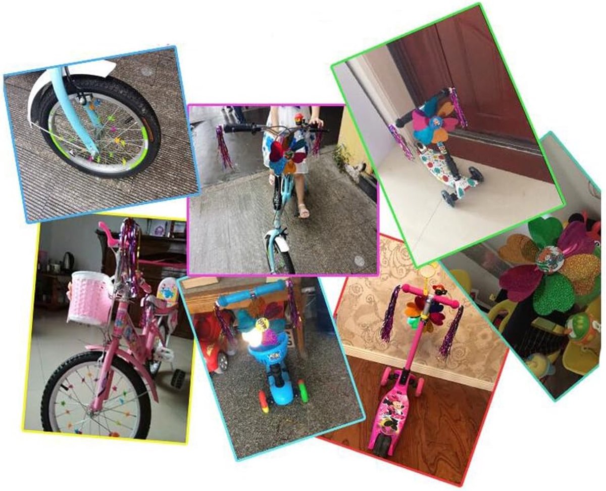 Fietsaccessoires kinderen 3 in 1 - Kleurige pom-poms en sterretjes - Coole versiering voor fiets en step - ShopVlot