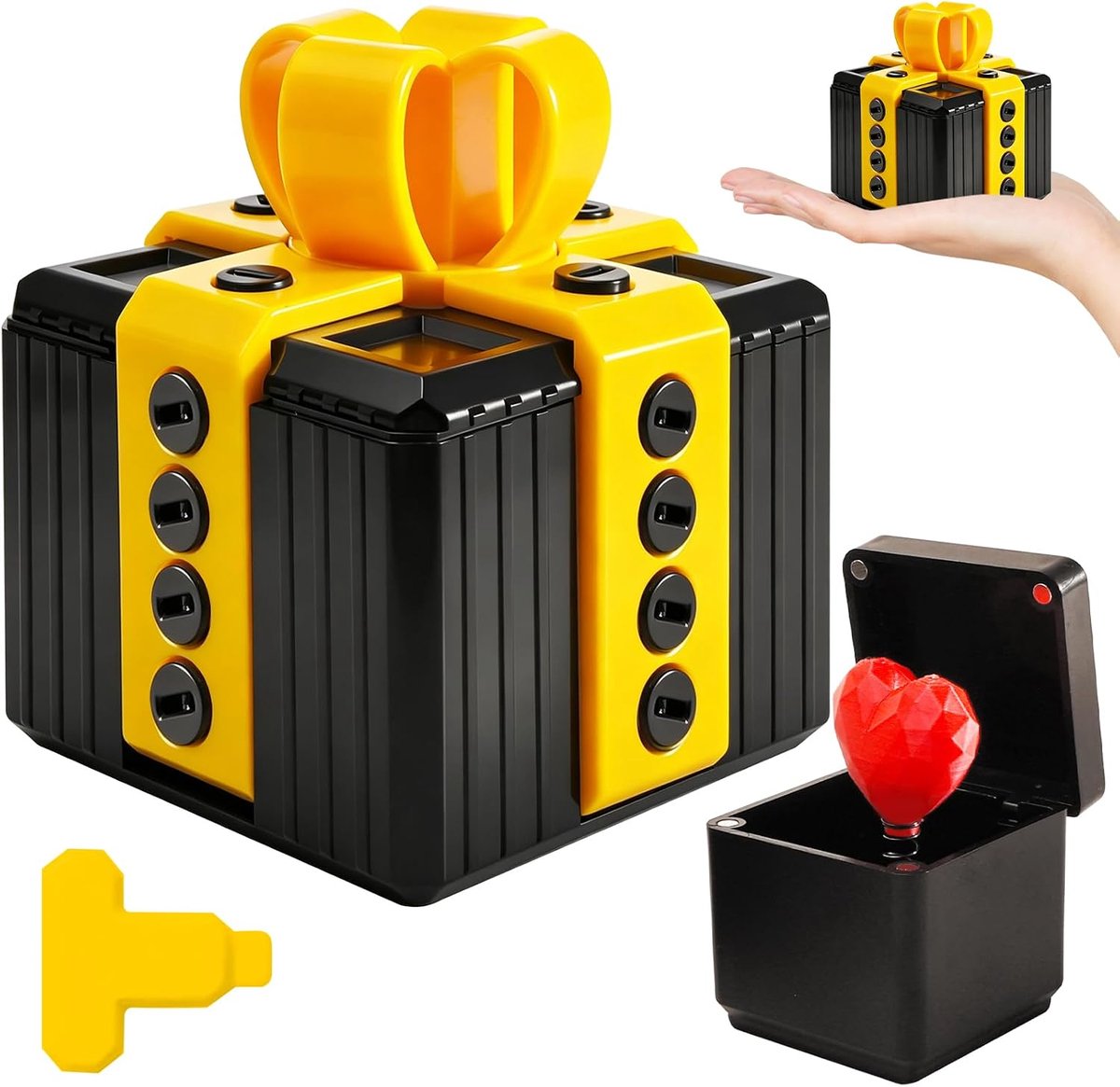 3D-bedrukte geschenkdoos met hart - zwart geel - unieke schroefdoos - perfect voor Valentijnsdag - ShopVlot