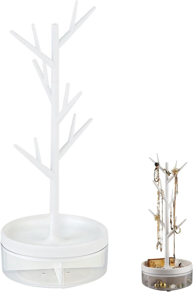 Sieradenstandaard levensboom - wit - hangende organizer - draaibasis voor sieradenopslag - ShopVlot