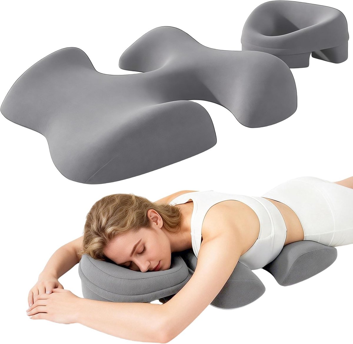 Zacht en Comfortabel Massagekussen met Hoofdgat voor Hoofdsteun, Borst- en Buiksteun - Ideaal voor Bed, Spa en Thuisgebruik (Grijs)