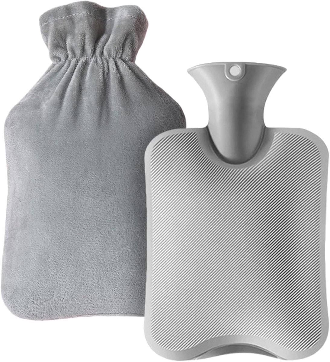 Warmwaterkruik 2L - Grijze imitatiebont hoes - Lekvrij rubberen zak - Perfect voor koude dagen - ShopVlot
