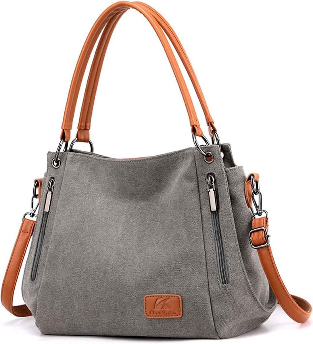 Schoudertas dames - grote canvas schoudertas - modieuze hobo tas - perfect voor werk - ShopVlot
