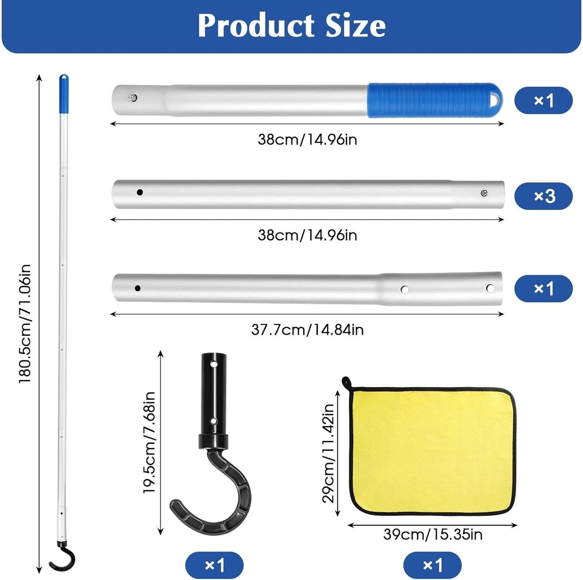 Zwembadstang aluminium - telescopisch 5-delig - EZ-clip systeem - eenvoudig te bevestigen - ShopVlot