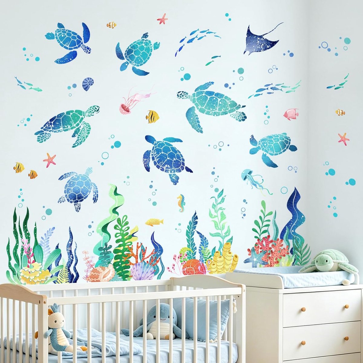Muurstickers oceaan dieren - onderzee thema - zeeschildpadden en vissen - ideaal voor kinderkamer - ShopVlot