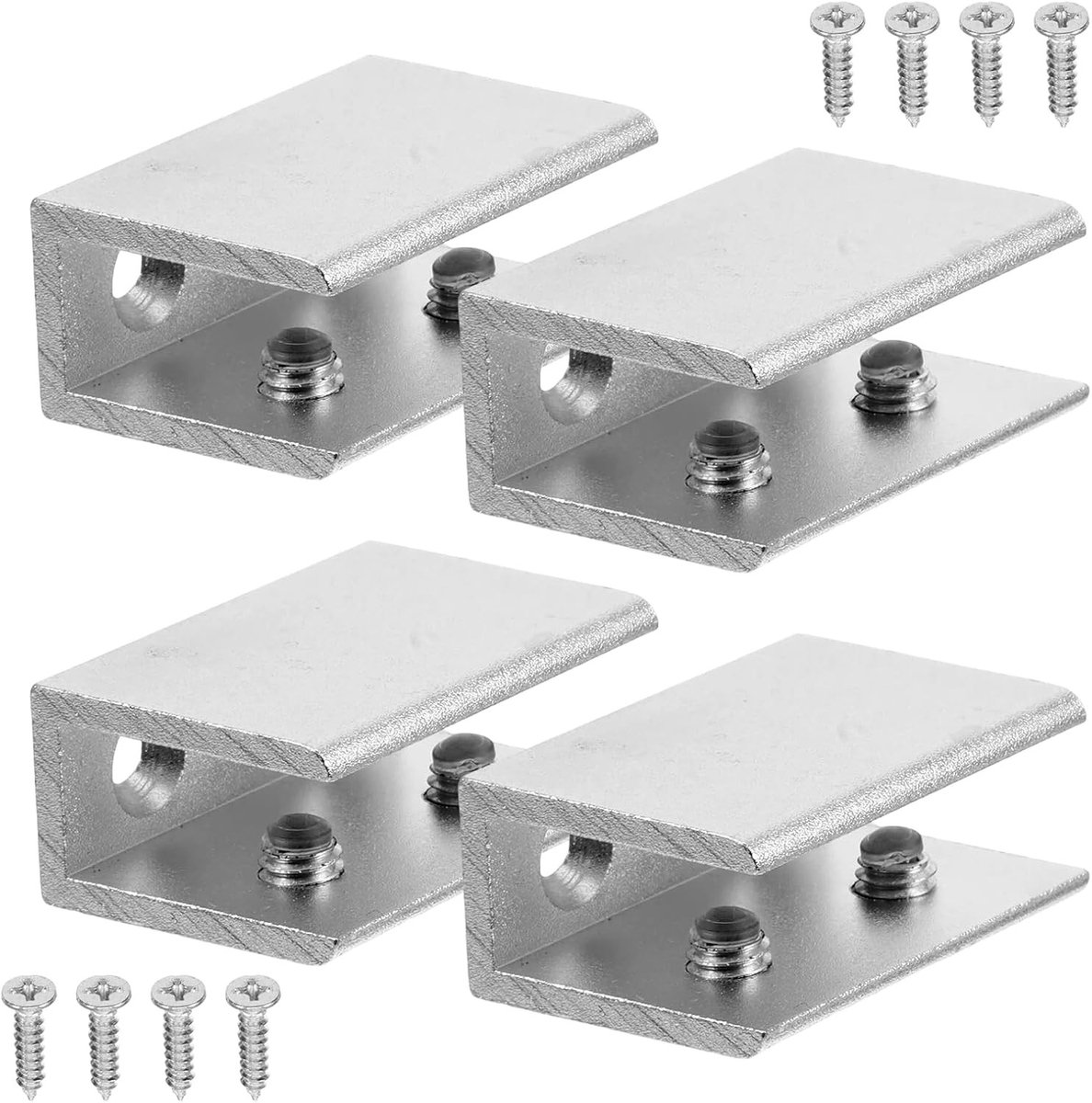 Verstelbare Glazen Plank Beugels - 4 Stuks Douche Klemmen voor 6-10 mm Glasplank | Stevige Wandmontage Klemmen, Ondersteuning en Vervangingshardware in Zilver