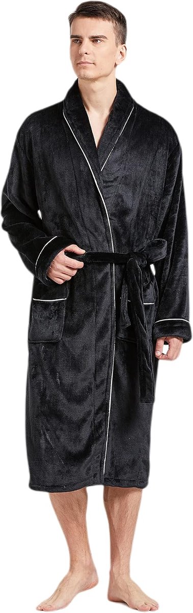 Bathrobe Men Polarfleece Bathrobe Soft Warm Bathrobes Men With Belt Home Wear Robes for Men - ShopVlot