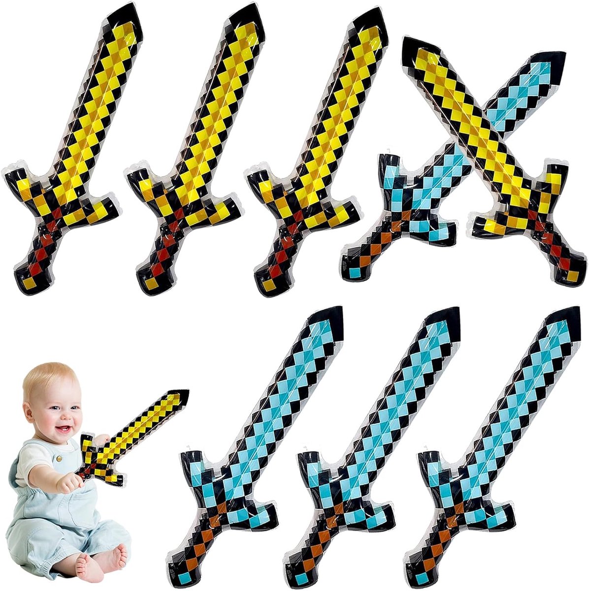 Inflatable Sword Set 8 Pieces Inflatable Pixel Sword 63 cm Pirate Sword Toy Gifts for Birthday Party Halloween Cosplay - ShopVlot