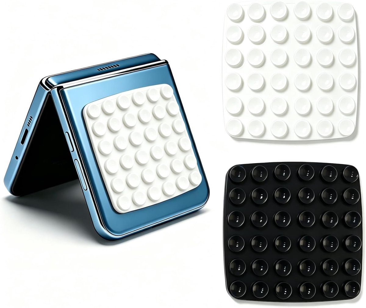 2 stuks vierkante siliconen zuignap telefoonhoes zelfklevende houder met 36 krachtige cups, 3 m kleverige grip - ShopVlot