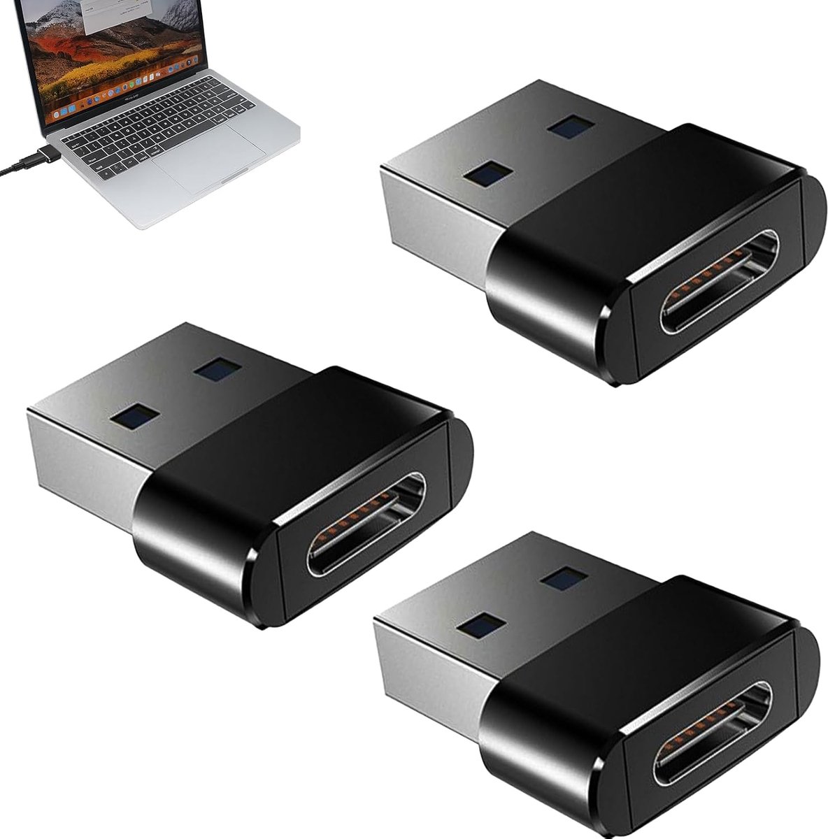 3 stuks type C naar USB adapter, USB C-adapter geschikt voor Sansung, adapter geschikt voor Sansung, geschikt voor - ShopVlot