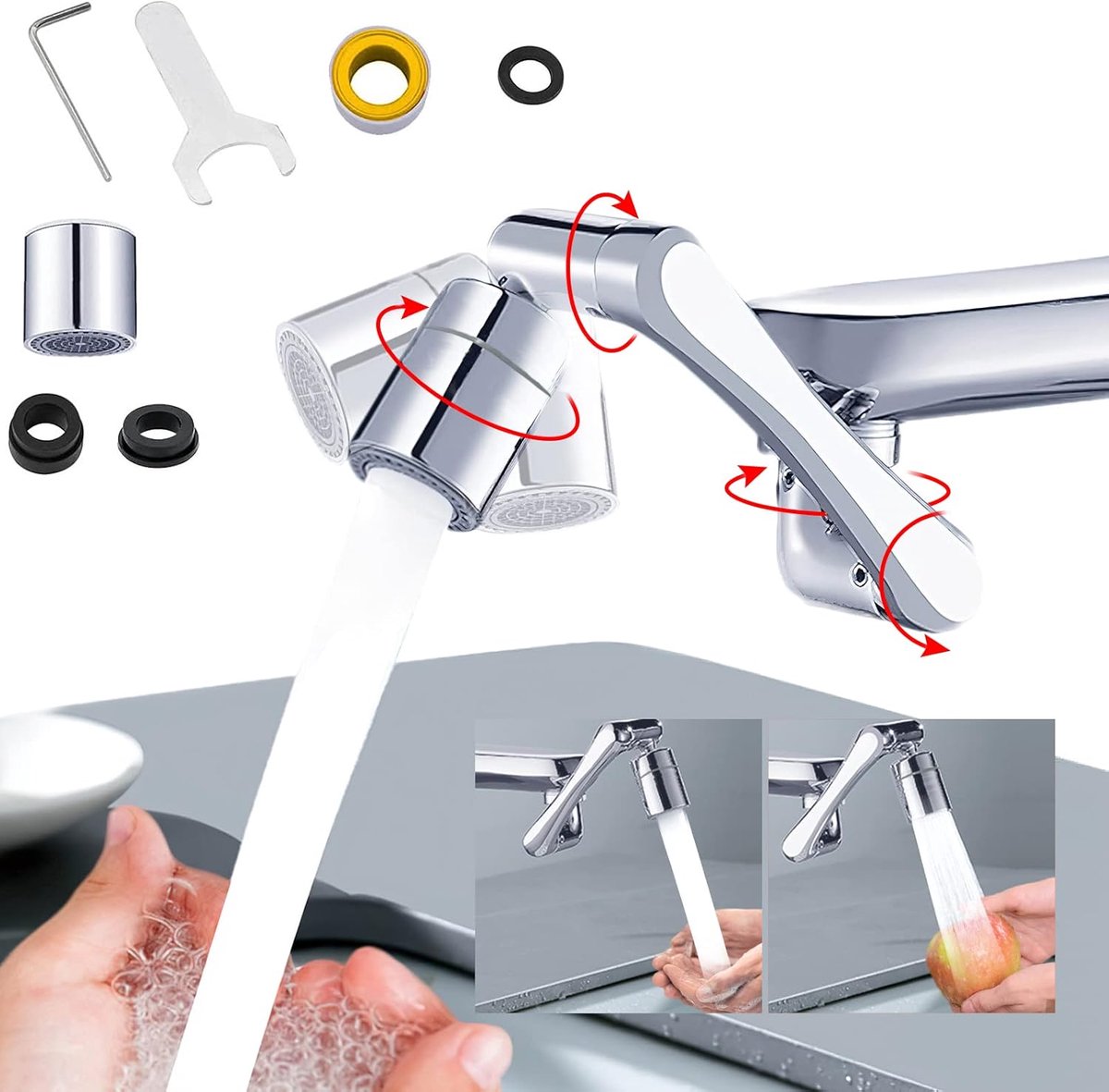 1080° + 360° Rotating Tap Aerator with Two Nozzles, Universal Spray Filter Faucet for Kitchen Bathroom - ShopVlot