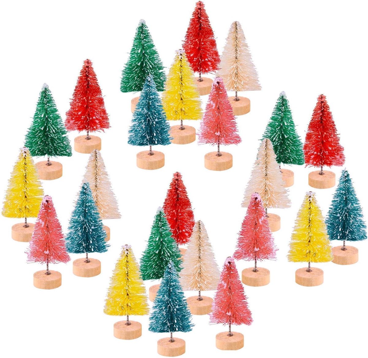 Mini kerstbomen set 24 stuks - multicolor flessenborstelbomen - 6 kleuren - perfecte decoratie voor diorama's - ShopVlot