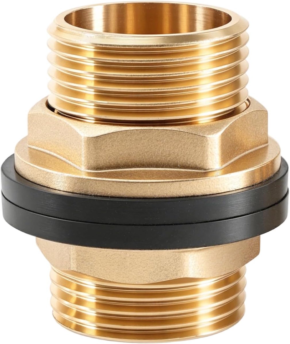 Watertankaansluiting 1 inch BSP - messing - dubbele buitendraad - geschikt voor regenton en watertank - ShopVlot