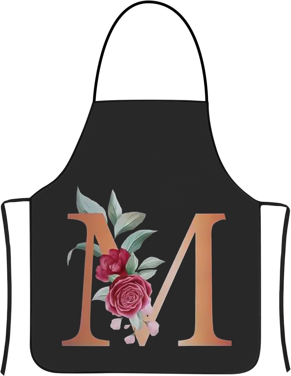 Schort zwart - gepersonaliseerd met oranje letters M - waterdicht - ideaal voor koken - ShopVlot