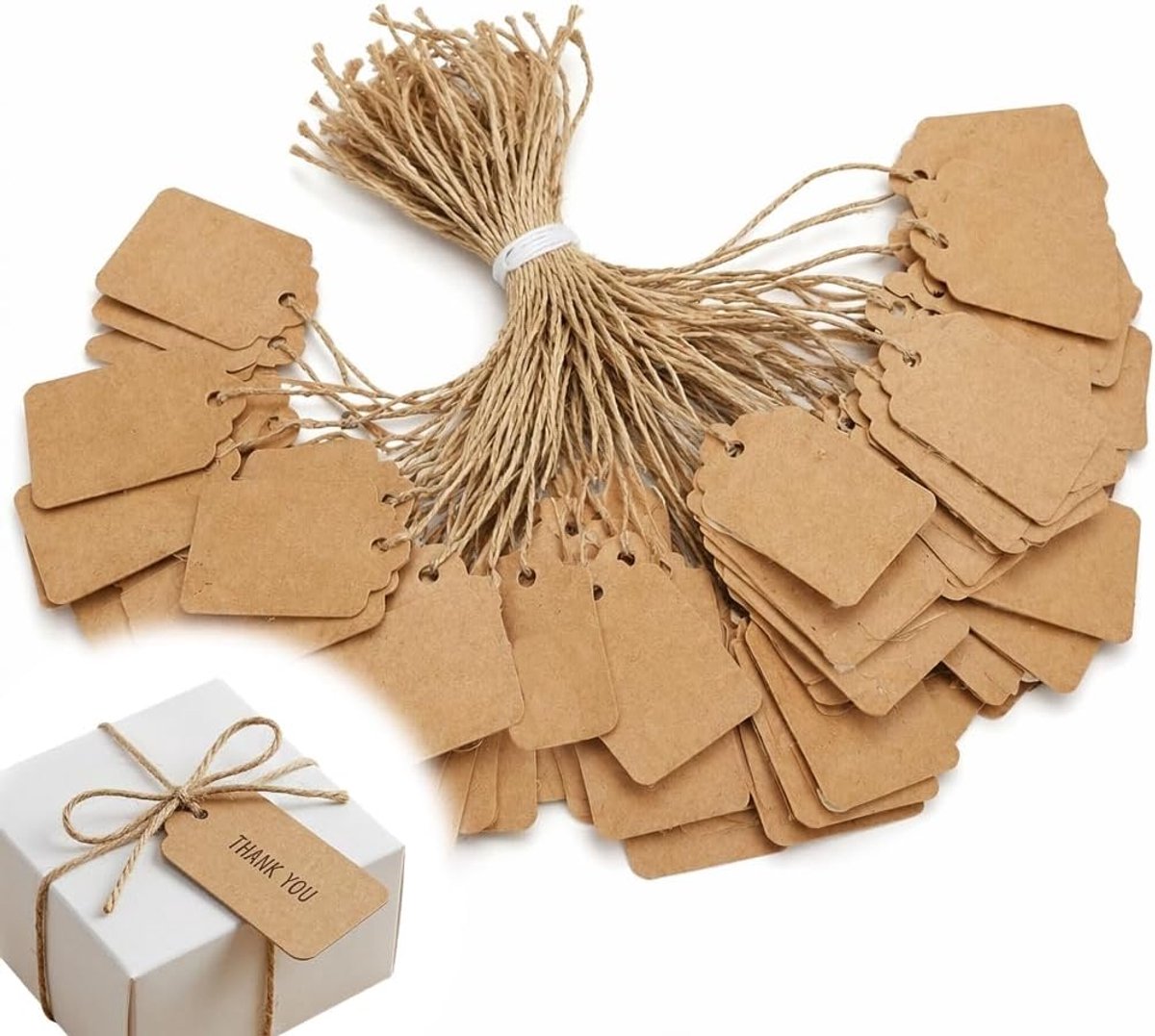 Prijslabels 400 stuks - Bruin Kraftpapier - Met koord - Ideaal voor winkels - ShopVlot