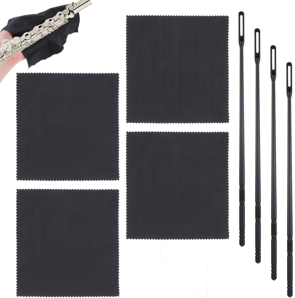 Fluit reinigingsset 8-delig - schoonmaakdoek en fluitreiniger - duurzame materialen - ideaal voor instrumentonderhoud - ShopVlot