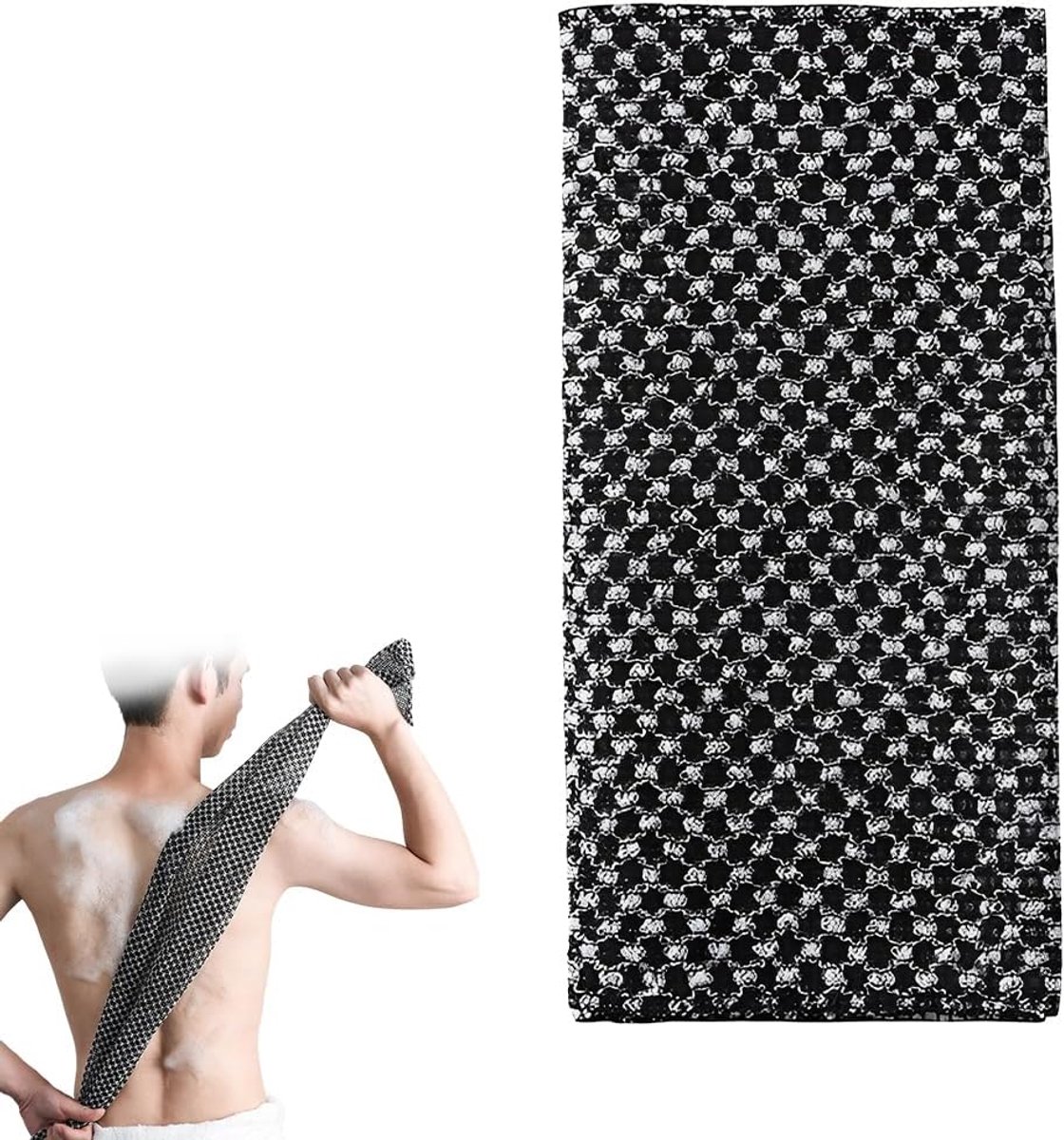 Exfoliërende douchehanddoek - dubbelzijdig - zwart - effectieve huidverzorging - ShopVlot